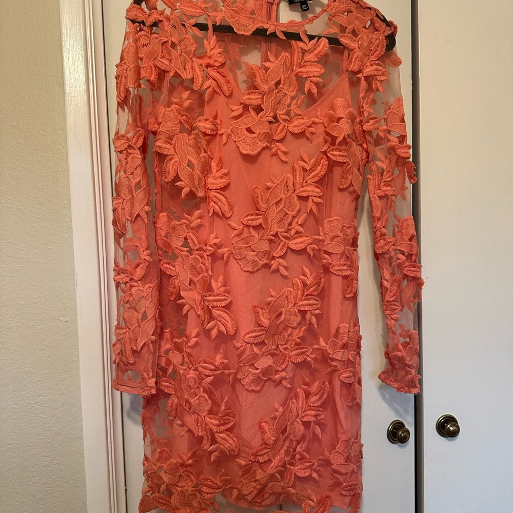 Topshop Coral Lace Mini Dress